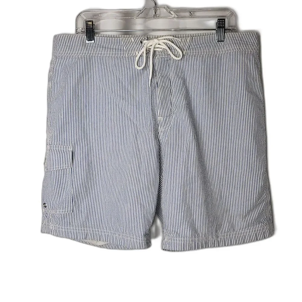 J CREW Blue and White Striped Seersucker Cotton Mens Shorts Size 35